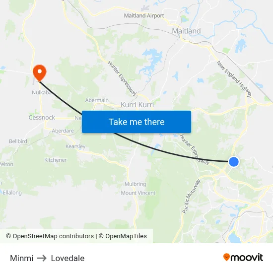 Minmi to Lovedale map