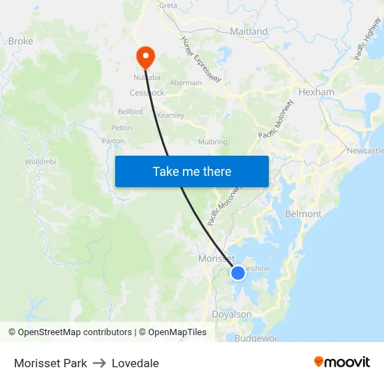 Morisset Park to Lovedale map
