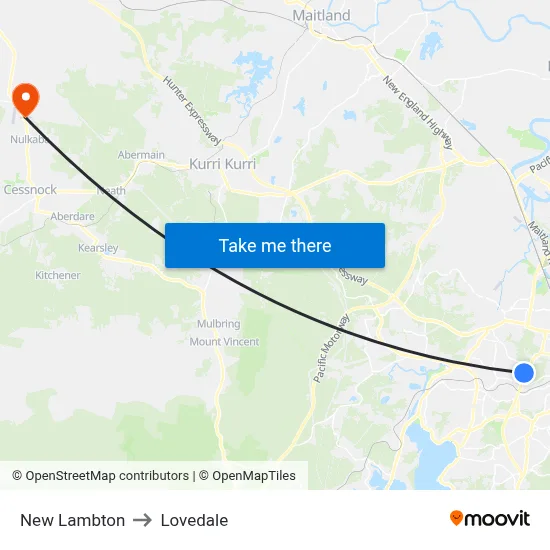 New Lambton to Lovedale map
