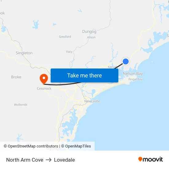 North Arm Cove to Lovedale map