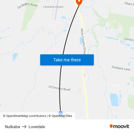 Nulkaba to Lovedale map