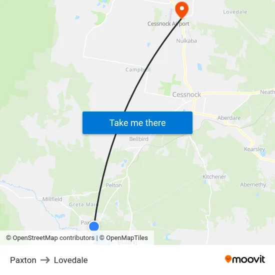 Paxton to Lovedale map