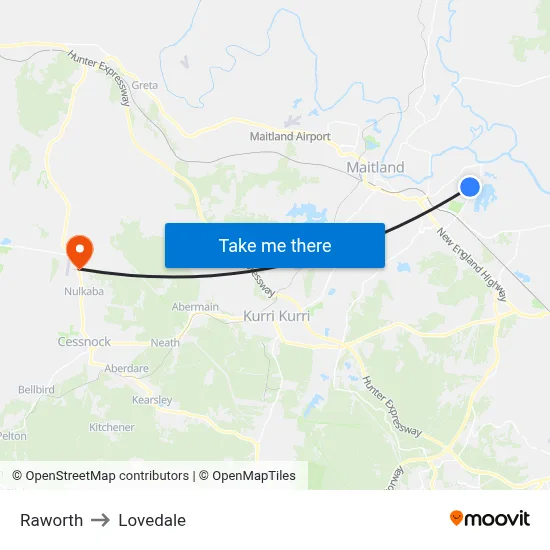 Raworth to Lovedale map
