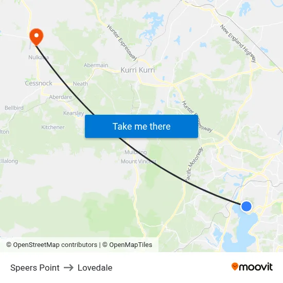 Speers Point to Lovedale map