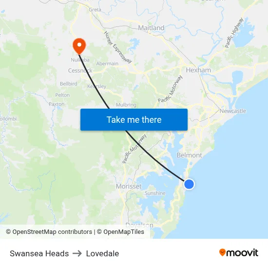 Swansea Heads to Lovedale map