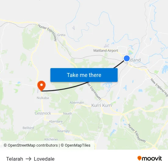 Telarah to Lovedale map