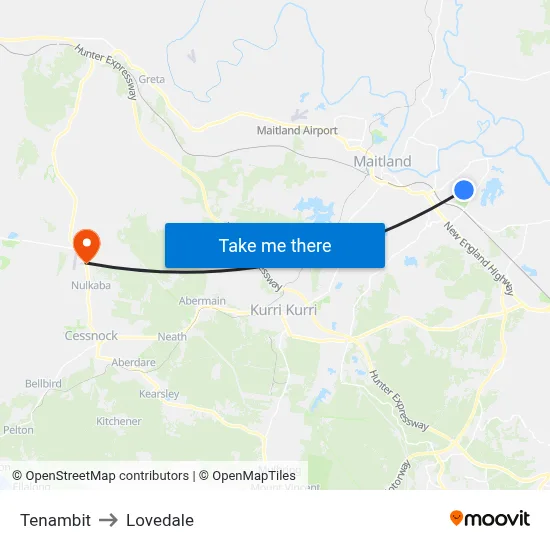 Tenambit to Lovedale map