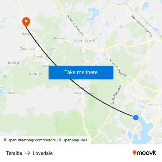 Teralba to Lovedale map