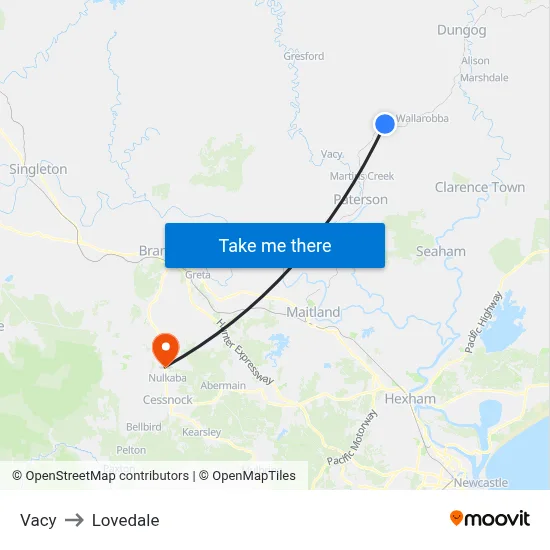 Vacy to Lovedale map