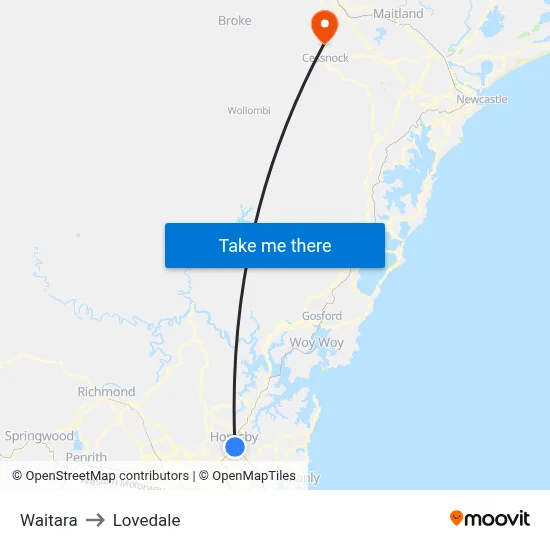 Waitara to Lovedale map
