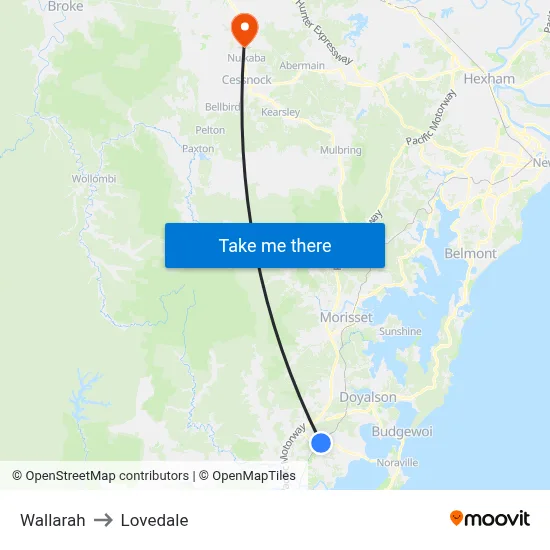 Wallarah to Lovedale map