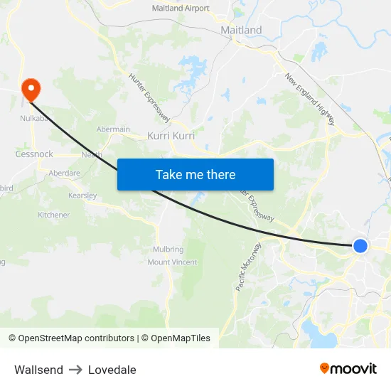 Wallsend to Lovedale map