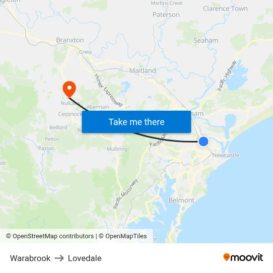 Warabrook to Lovedale map
