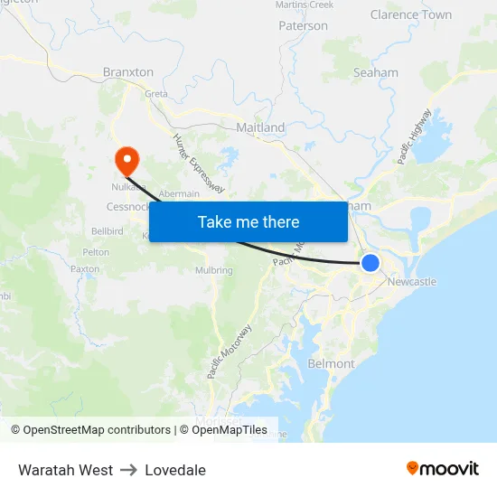 Waratah West to Lovedale map