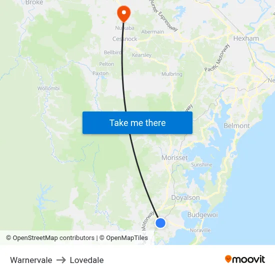 Warnervale to Lovedale map