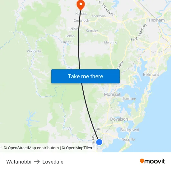 Watanobbi to Lovedale map