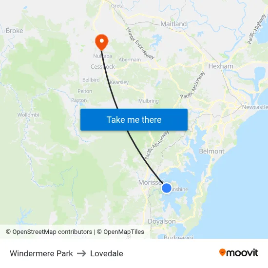 Windermere Park to Lovedale map