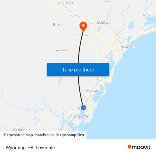 Wyoming to Lovedale map