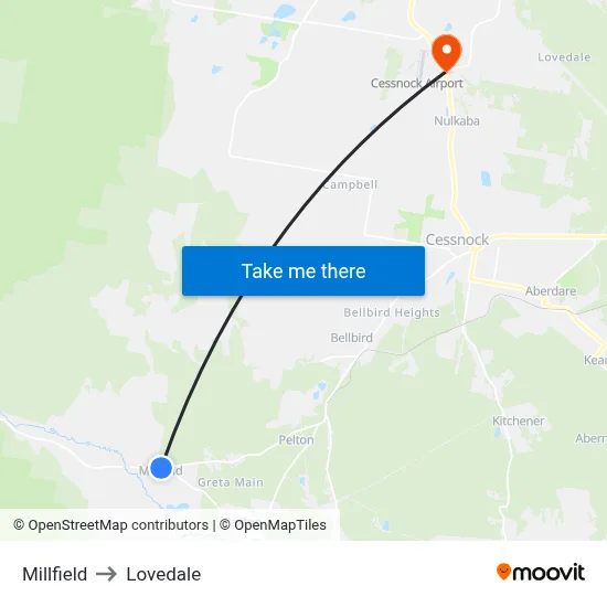 Millfield to Lovedale map