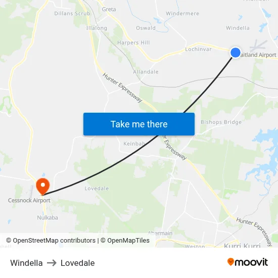 Windella to Lovedale map