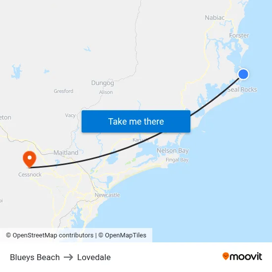 Blueys Beach to Lovedale map