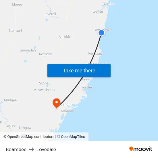 Boambee to Lovedale map
