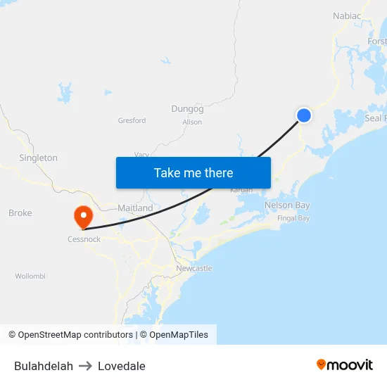 Bulahdelah to Lovedale map