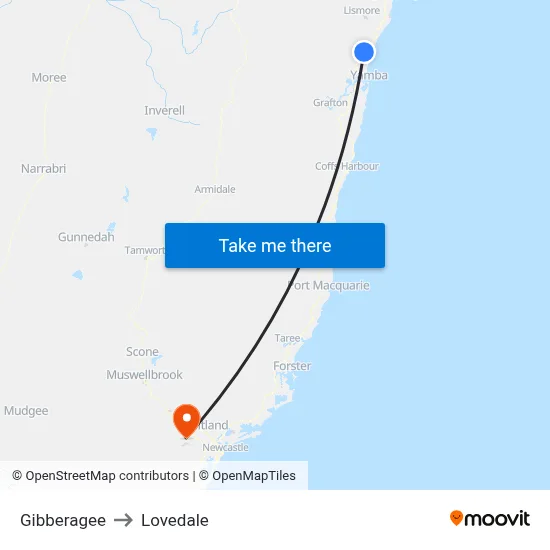 Gibberagee to Lovedale map