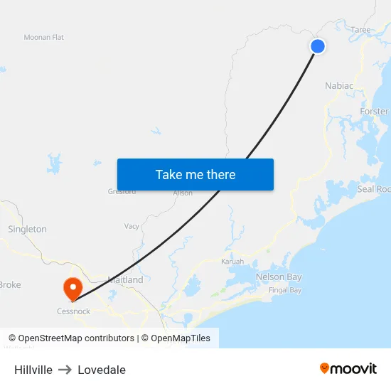 Hillville to Lovedale map