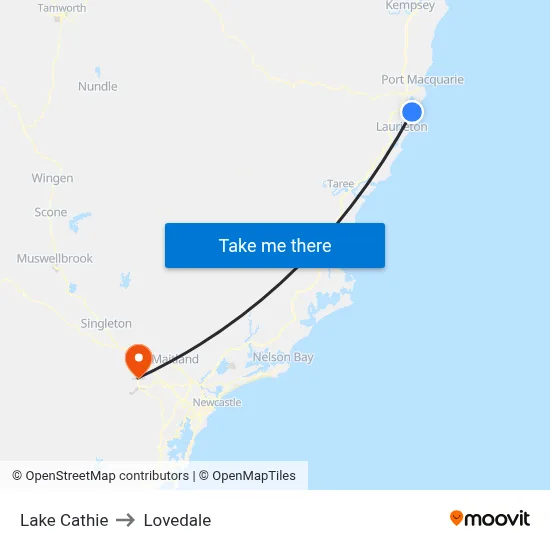 Lake Cathie to Lovedale map