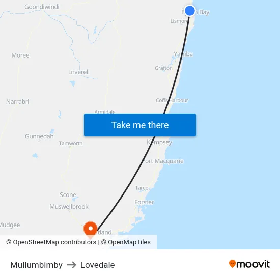Mullumbimby to Lovedale map
