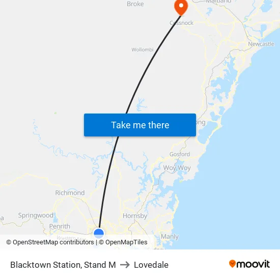 Blacktown Station, Stand M to Lovedale map