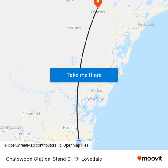 Chatswood Station, Stand C to Lovedale map