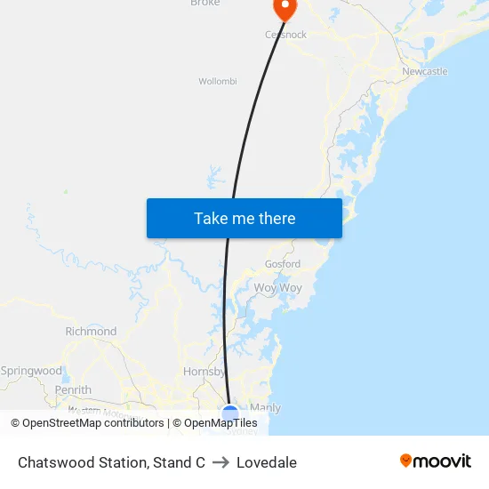 Chatswood Station, Stand C to Lovedale map