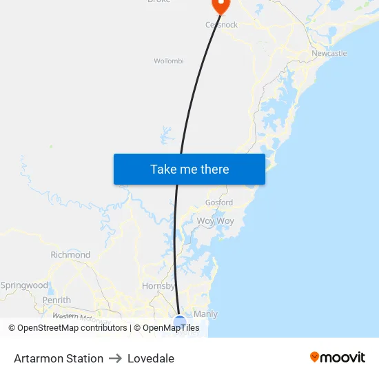 Artarmon Station to Lovedale map