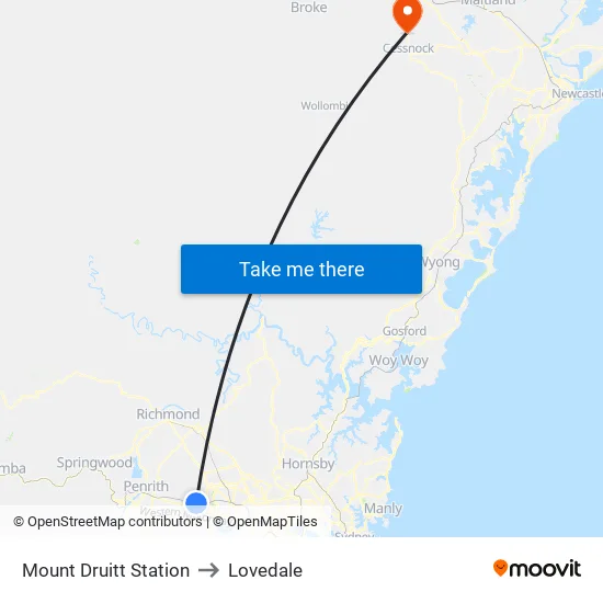 Mount Druitt Station to Lovedale map