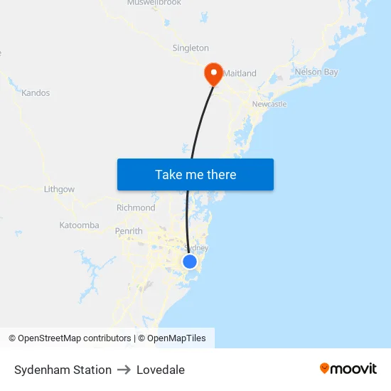 Sydenham Station to Lovedale map