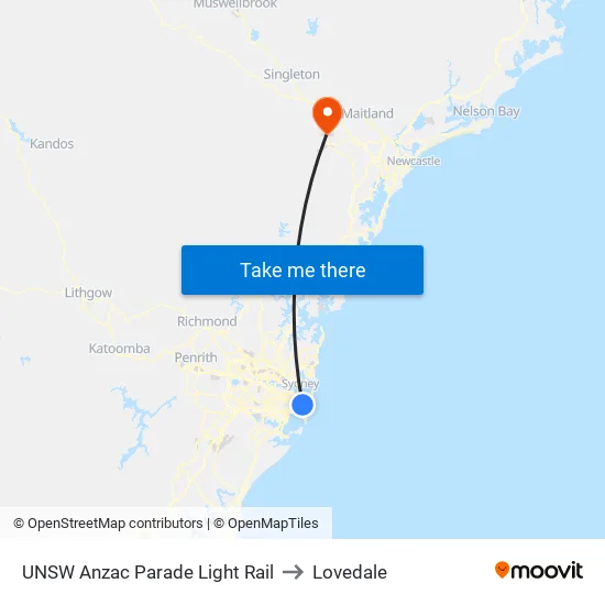 UNSW Anzac Parade Light Rail to Lovedale map