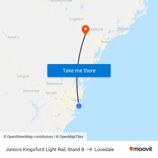 Juniors Kingsford Light Rail, Stand B to Lovedale map