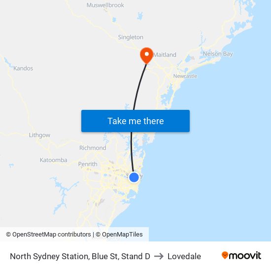 North Sydney Station, Blue St, Stand D to Lovedale map