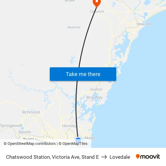 Chatswood Station, Victoria Ave, Stand E to Lovedale map