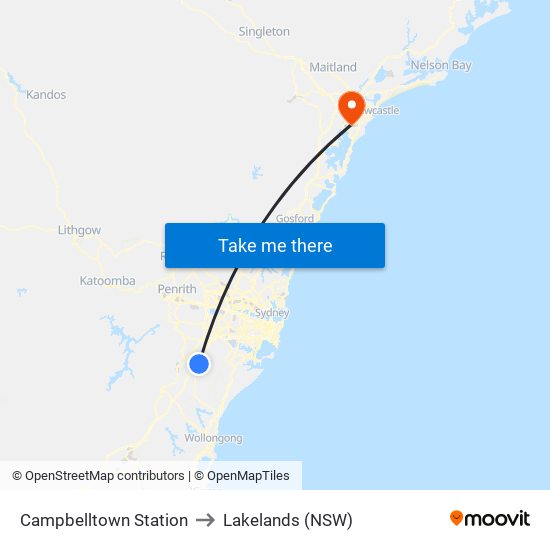 Campbelltown Station to Lakelands (NSW) map