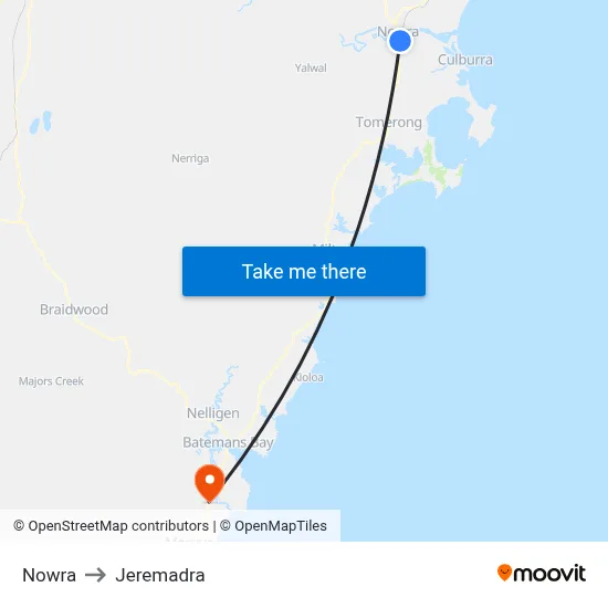 Nowra to Jeremadra map