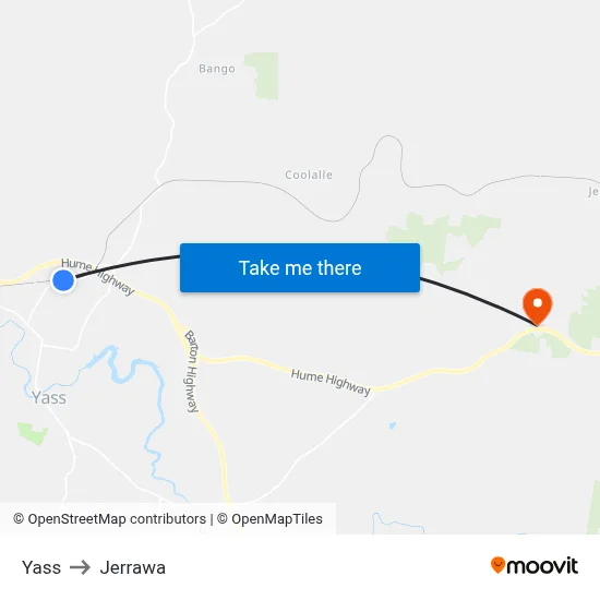 Yass to Jerrawa map