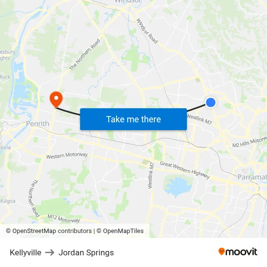 Kellyville to Jordan Springs map