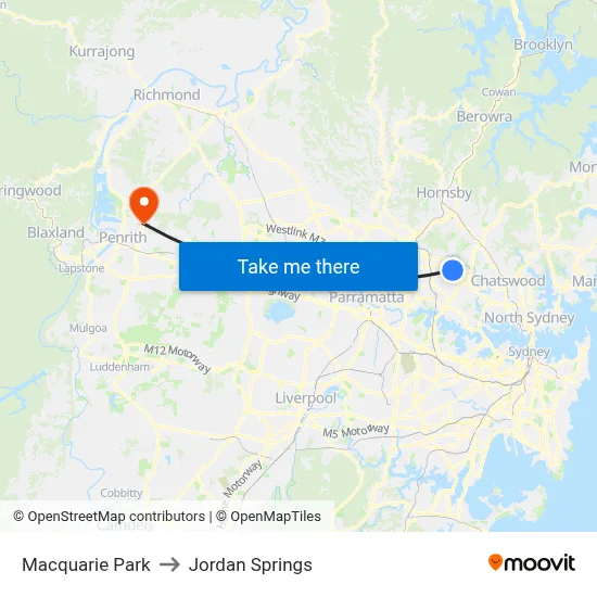 Macquarie Park to Jordan Springs map