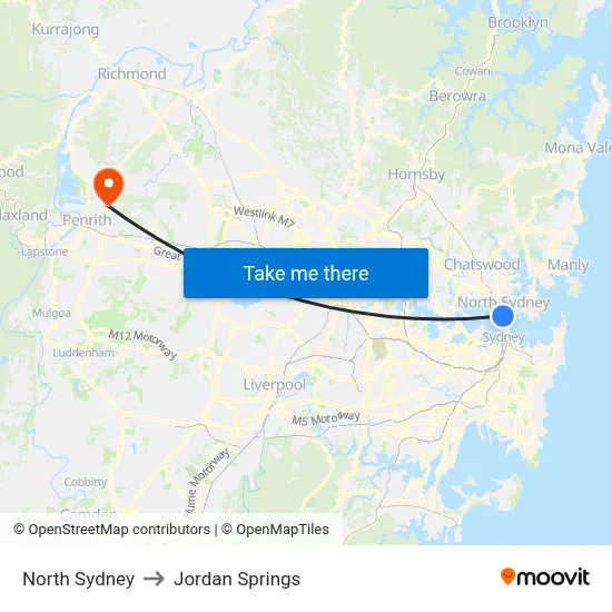 North Sydney to Jordan Springs map