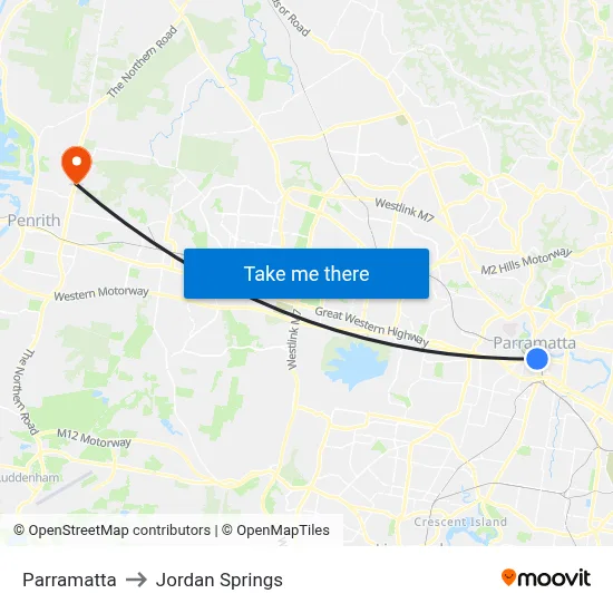 Parramatta to Jordan Springs map