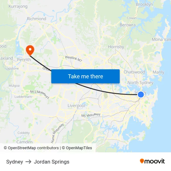 Sydney to Jordan Springs map