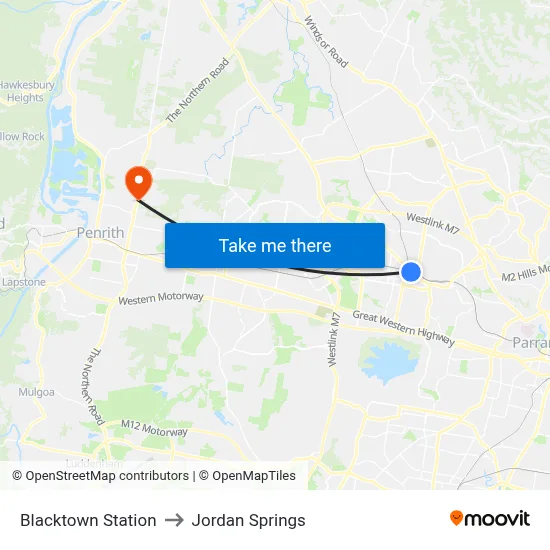Blacktown Station to Jordan Springs map